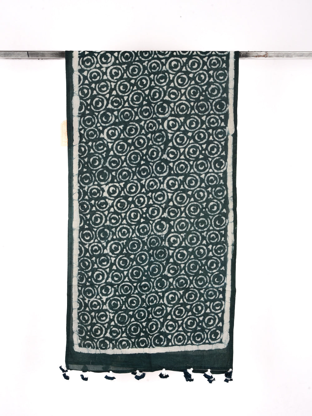 Green Dabu Circular Roses Cotton Voile Block Printed Stole