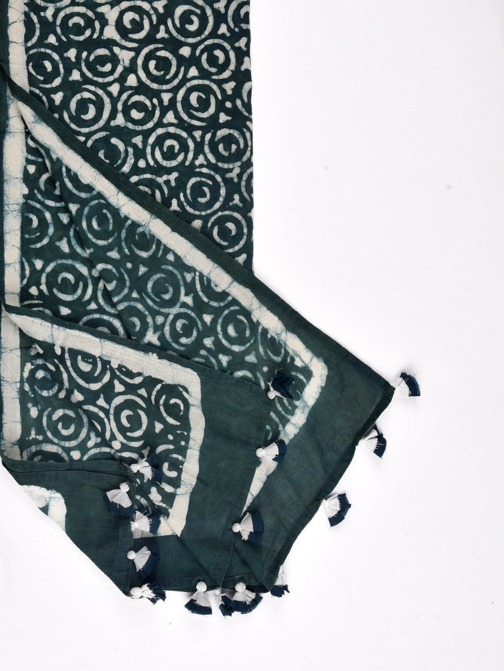 Green Dabu Circular Roses Cotton Voile Block Printed Stole