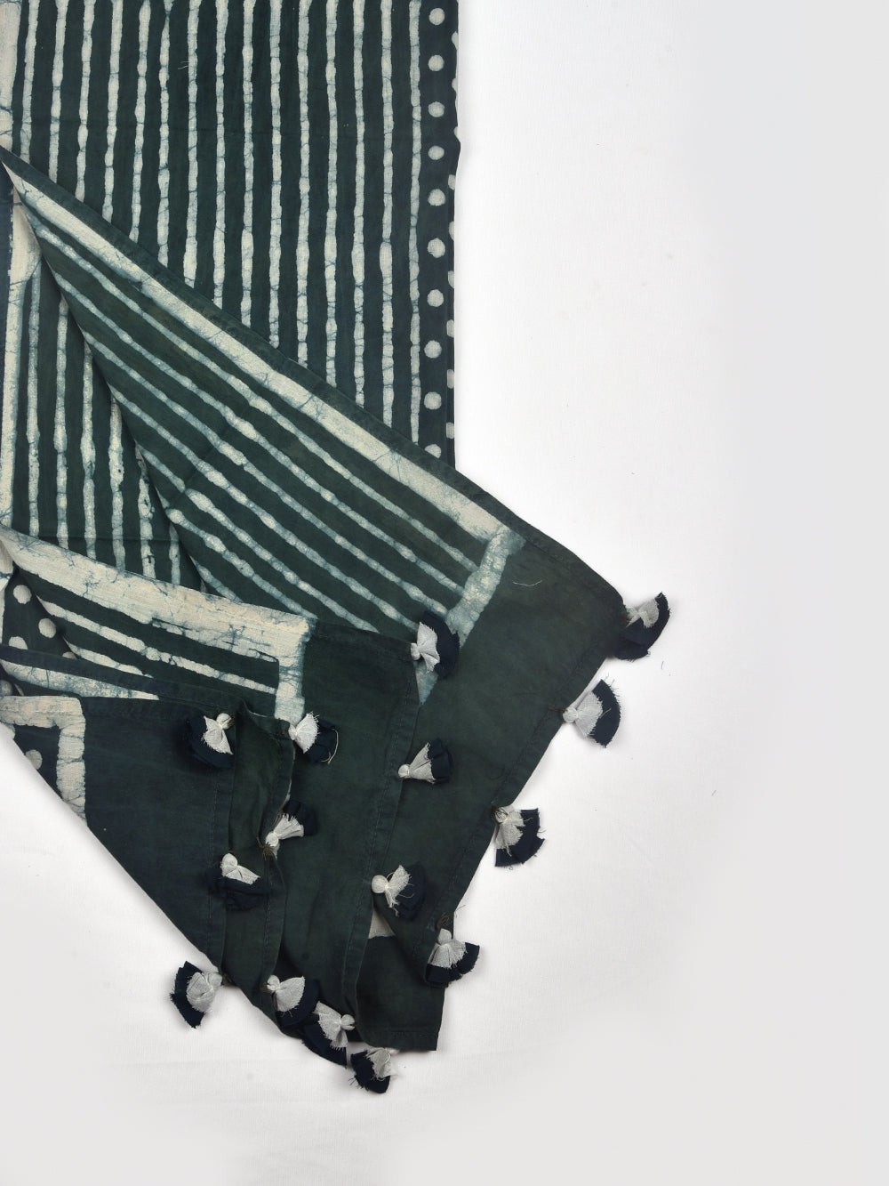 Green Dabu Half n Half Stripes Polka Cotton Voile Block Printed Stole