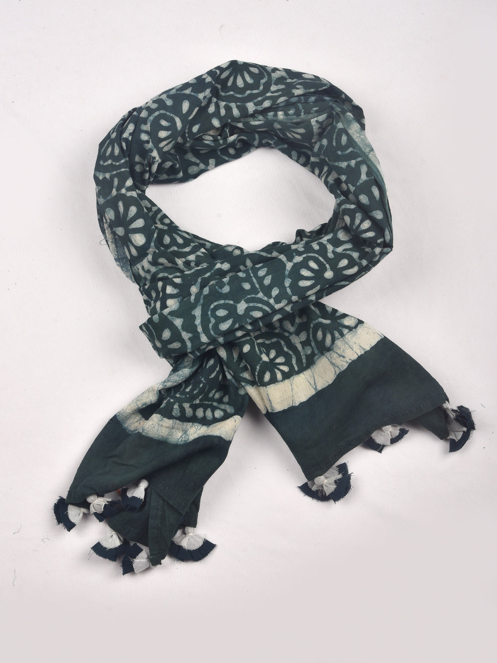 Green Dabu doodle Jaal Cotton Voile Block Printed Stole