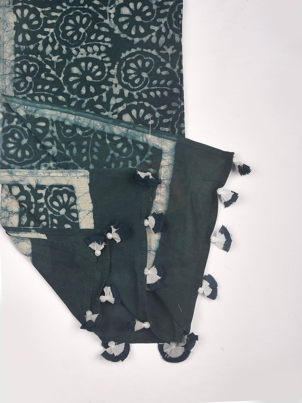 Green Dabu doodle Jaal Cotton Voile Block Printed Stole