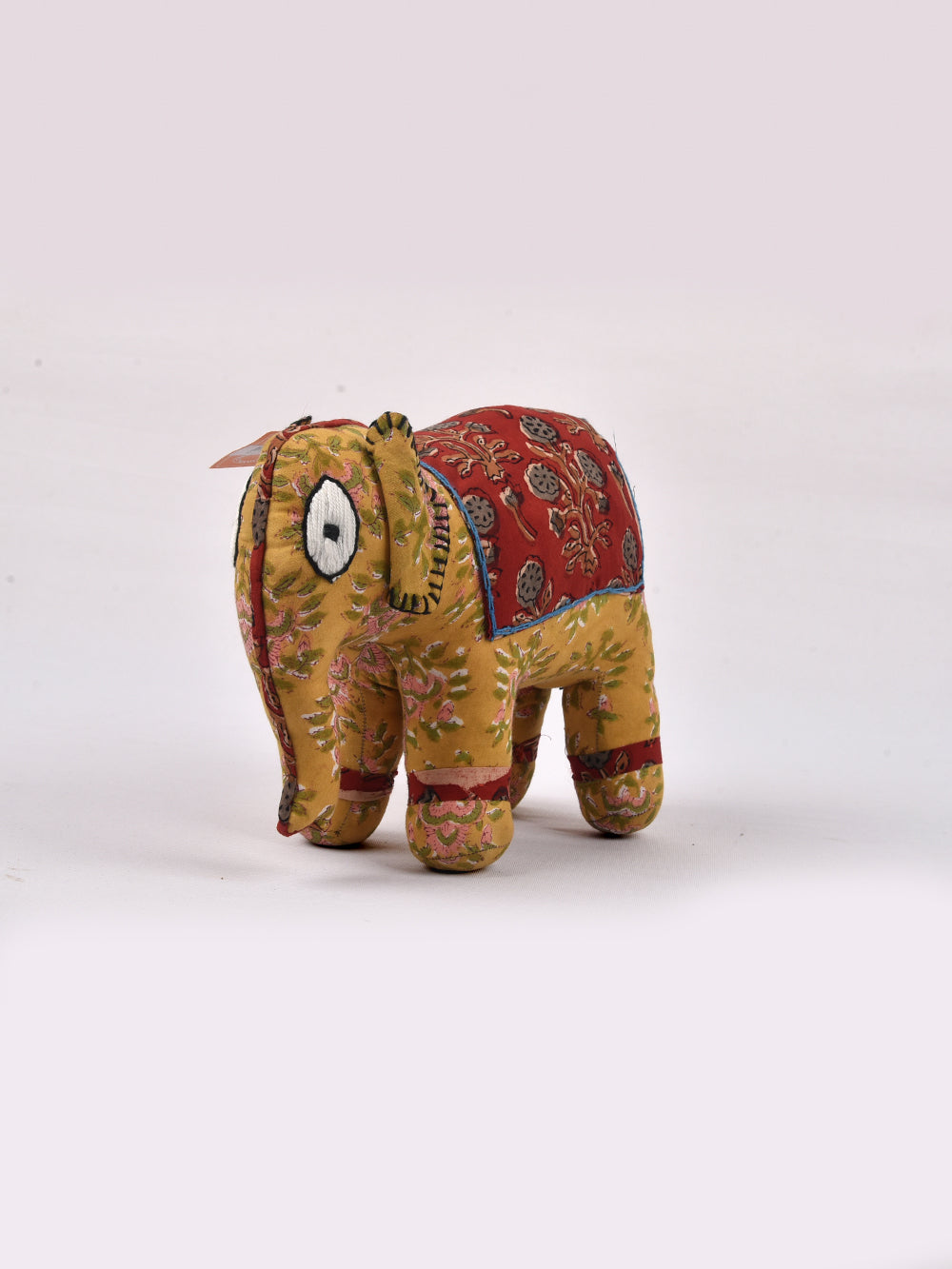 Elephant Yellow-Red Hand Block Printed Fabric Soft Toy