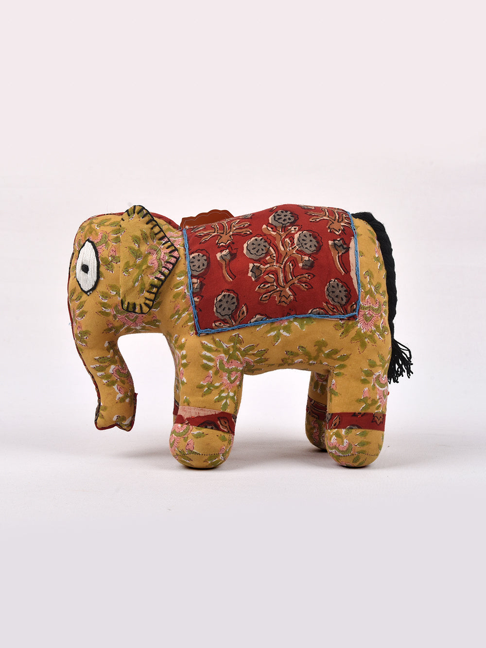 Elephant Yellow-Red Hand Block Printed Fabric Soft Toy