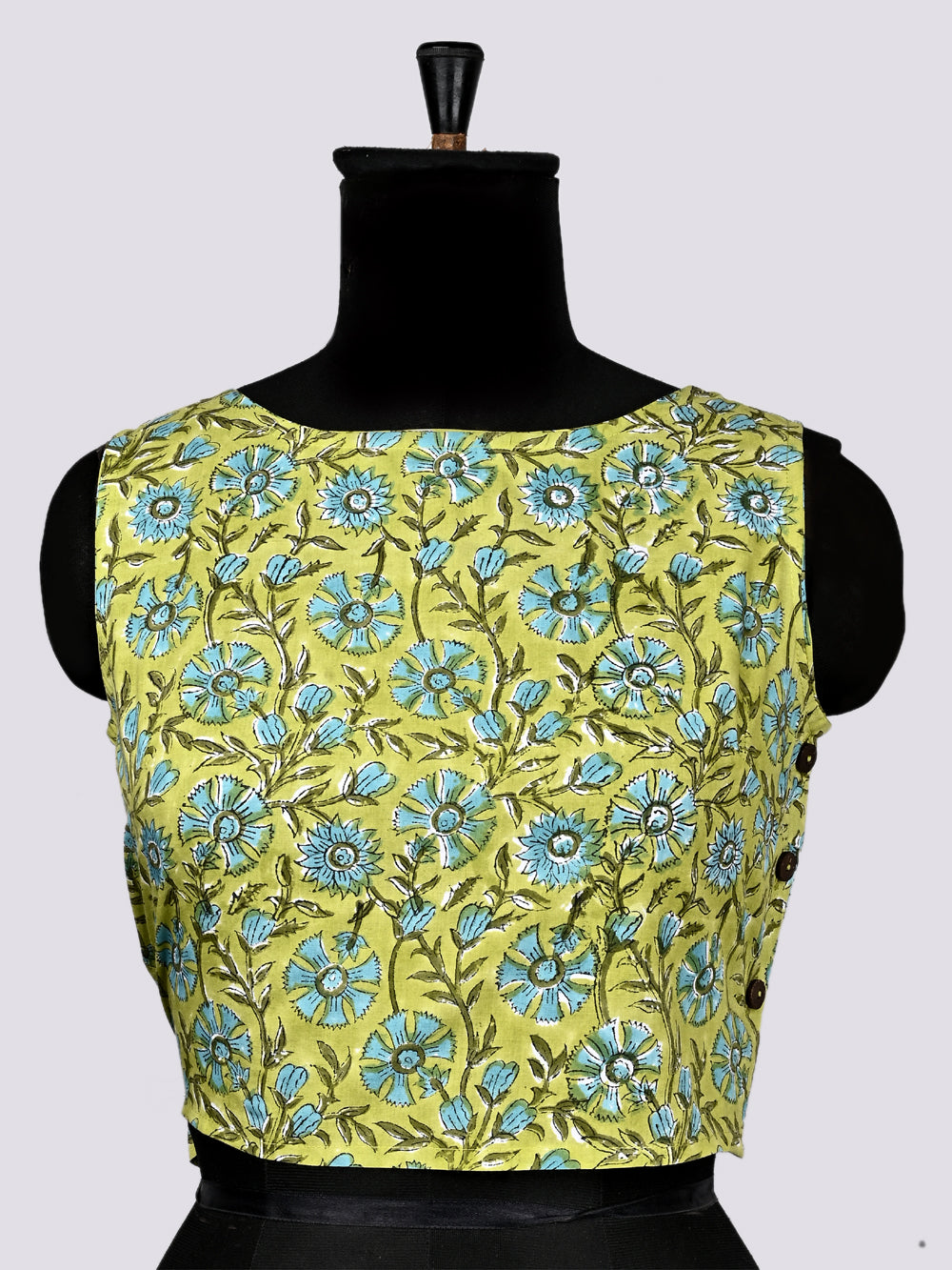 Sunny Forest Sleeveless Hand Block Printed Cotton Blouse