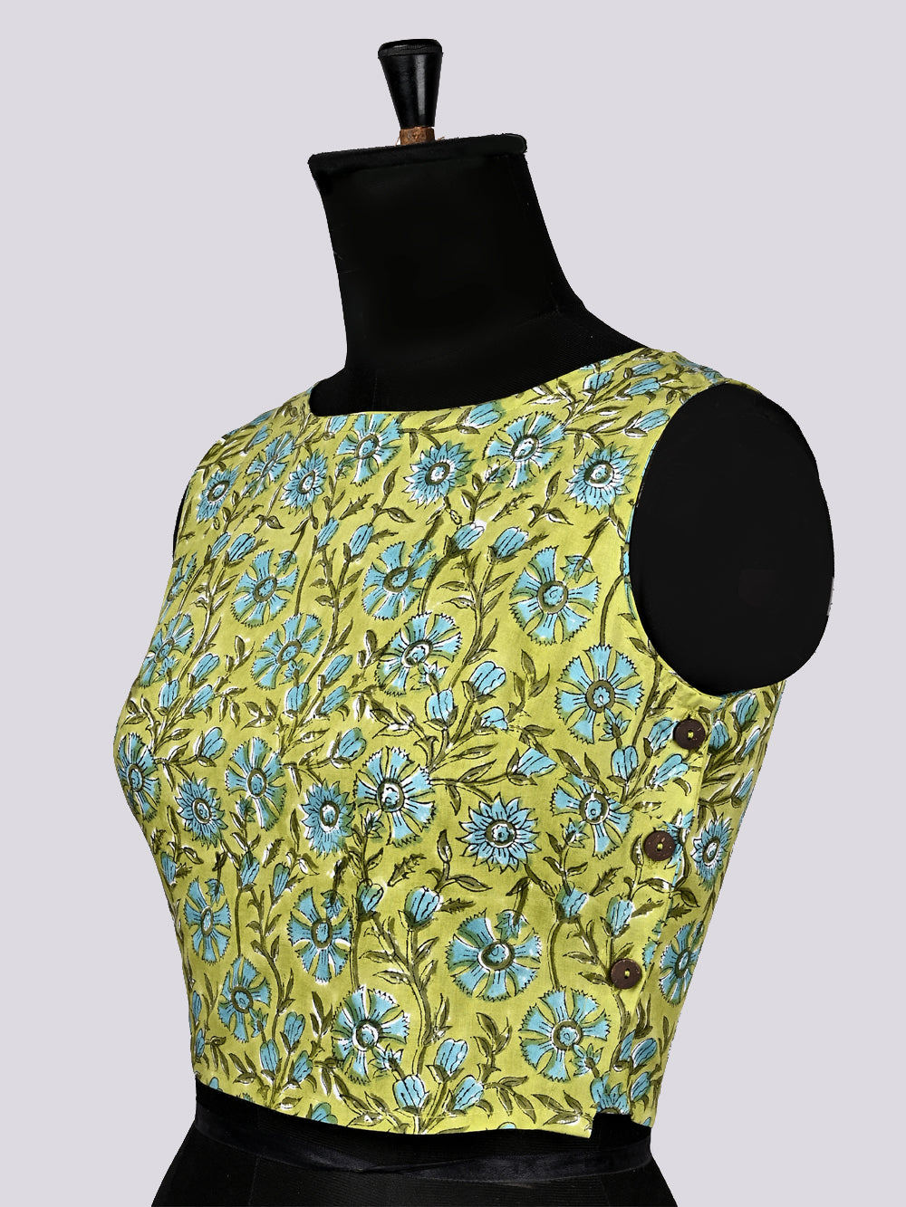 Sunny Forest Sleeveless Hand Block Printed Cotton Blouse