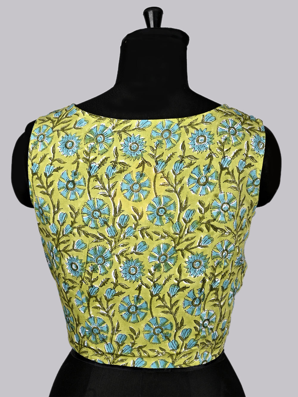 Sunny Forest Sleeveless Hand Block Printed Cotton Blouse