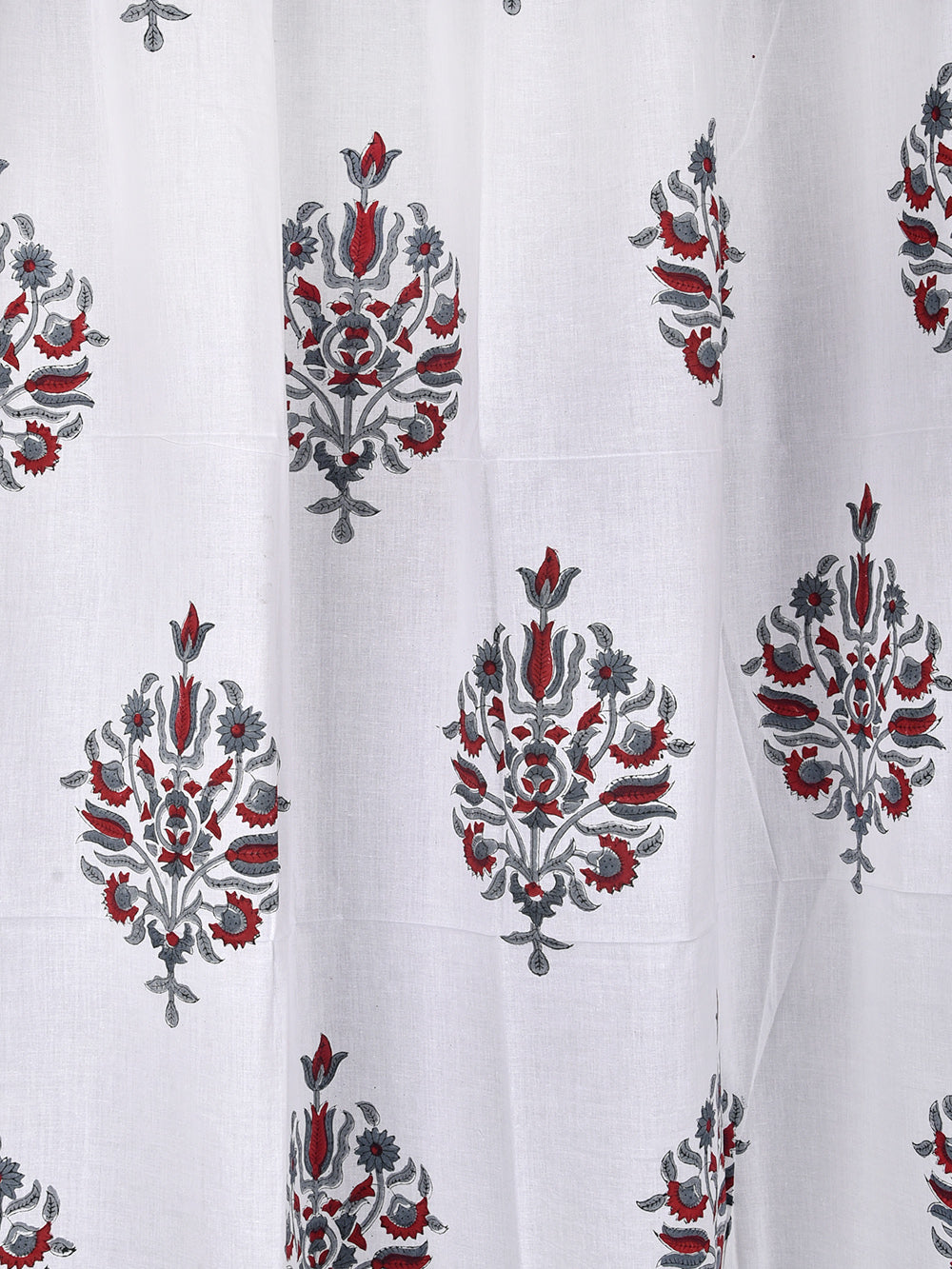 Hand Block Printed Grey Mughal Boota Cotton Curtain Set