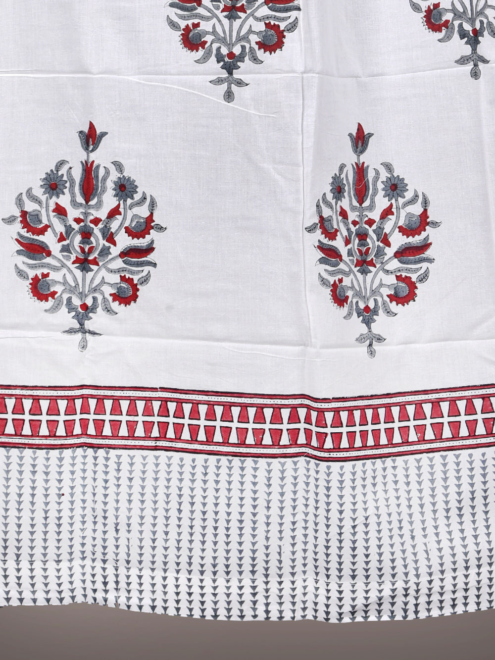 Hand Block Printed Grey Mughal Boota Cotton Curtain Set