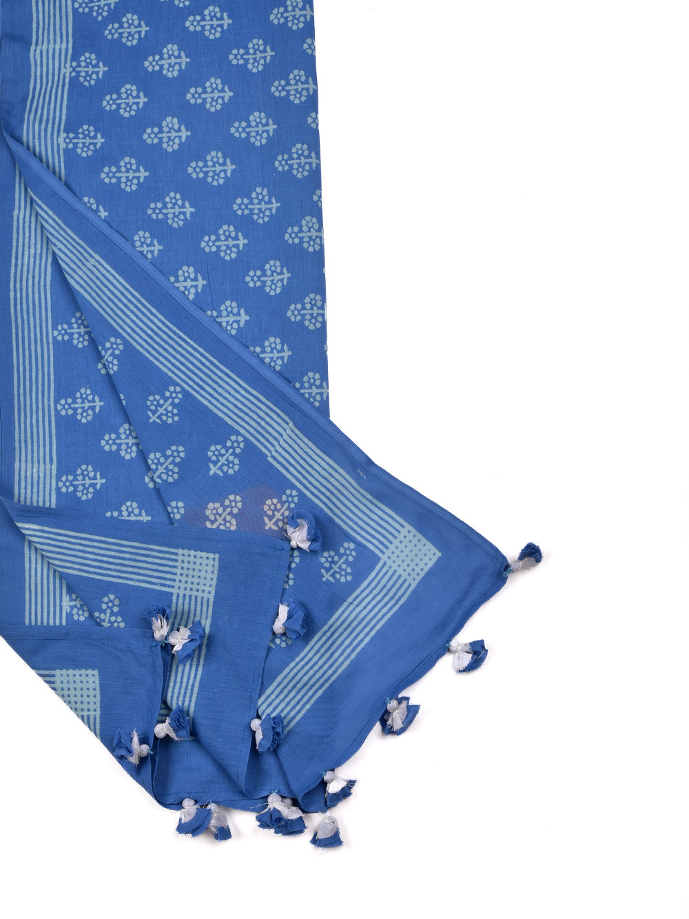 Royal Blue Guldasta Cotton Voile Block Printed Stole