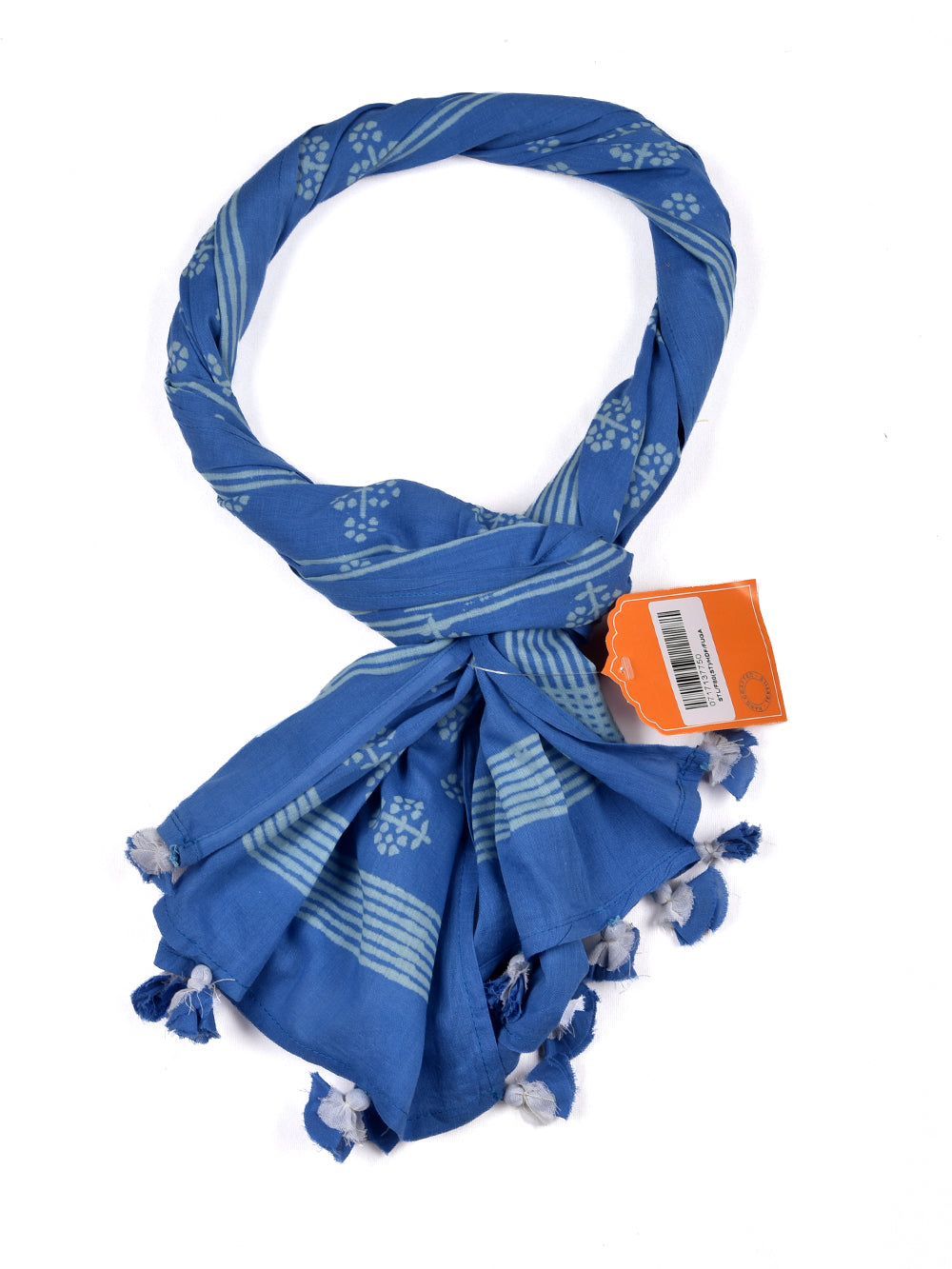Royal Blue Guldasta Cotton Voile Block Printed Stole