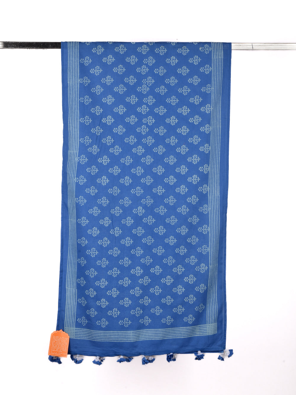 Royal Blue Guldasta Cotton Voile Block Printed Stole