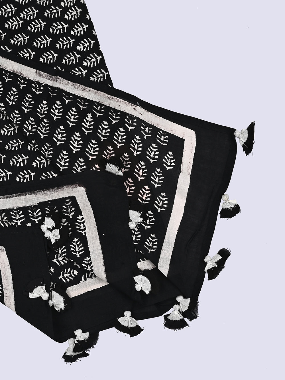 Black Booti Cotton Voile Block Printed Stole