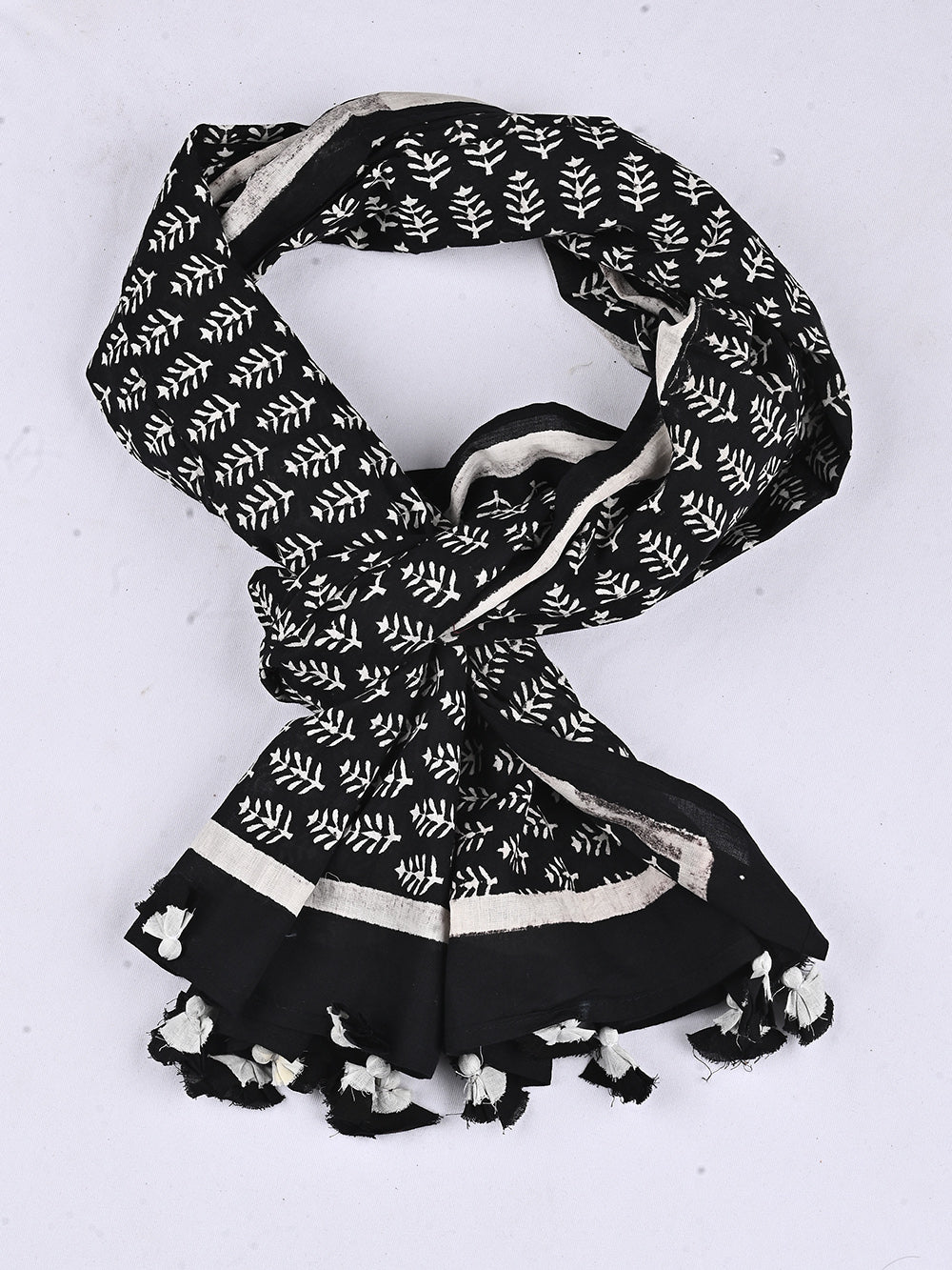 Black Booti Cotton Voile Block Printed Stole