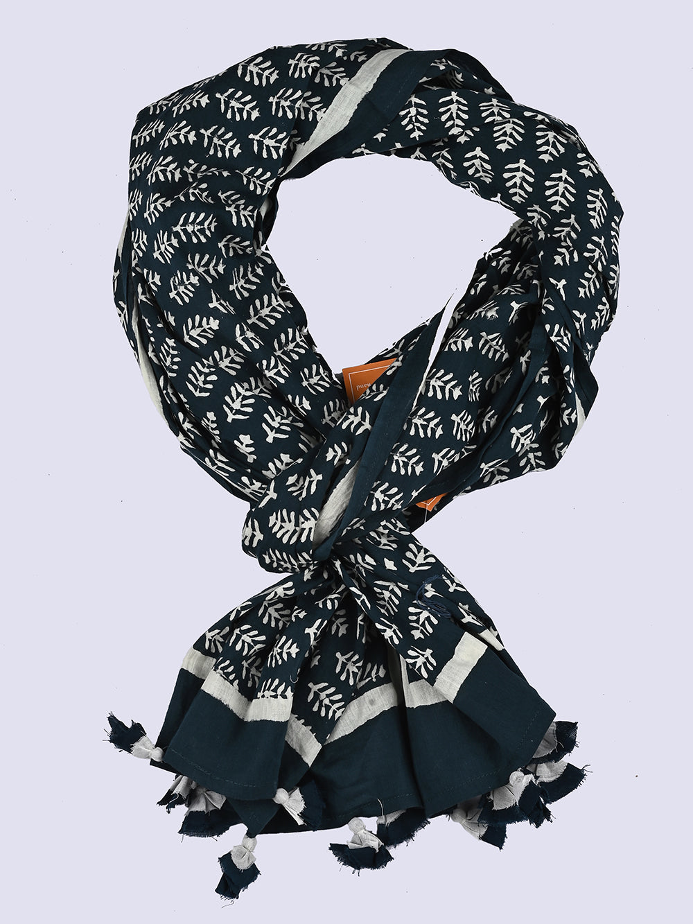 Midnight Blue Booti Cotton Voile Block Printed Stole