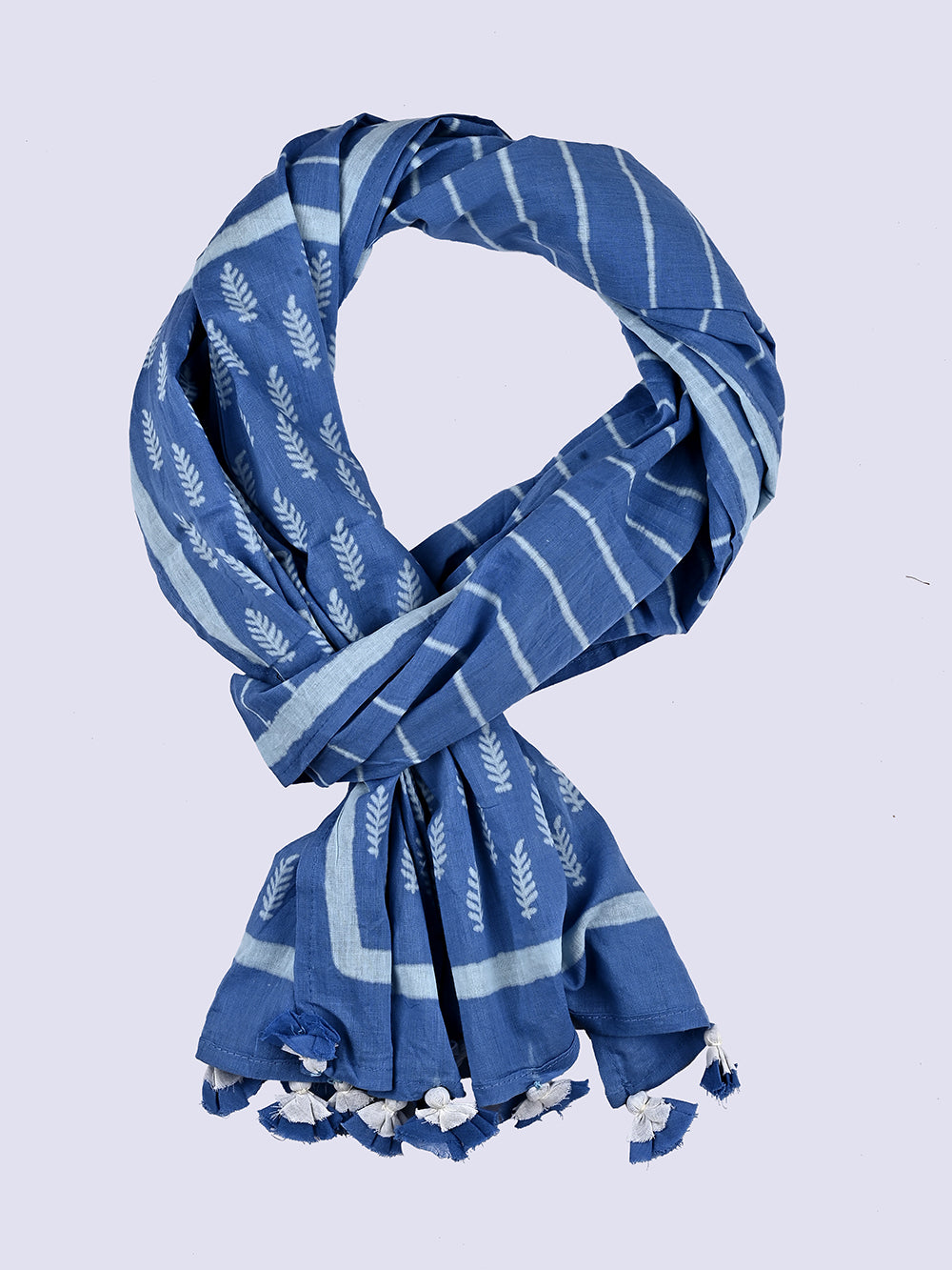 Blue Stripes - Booti Cotton Voile Block Printed Stole