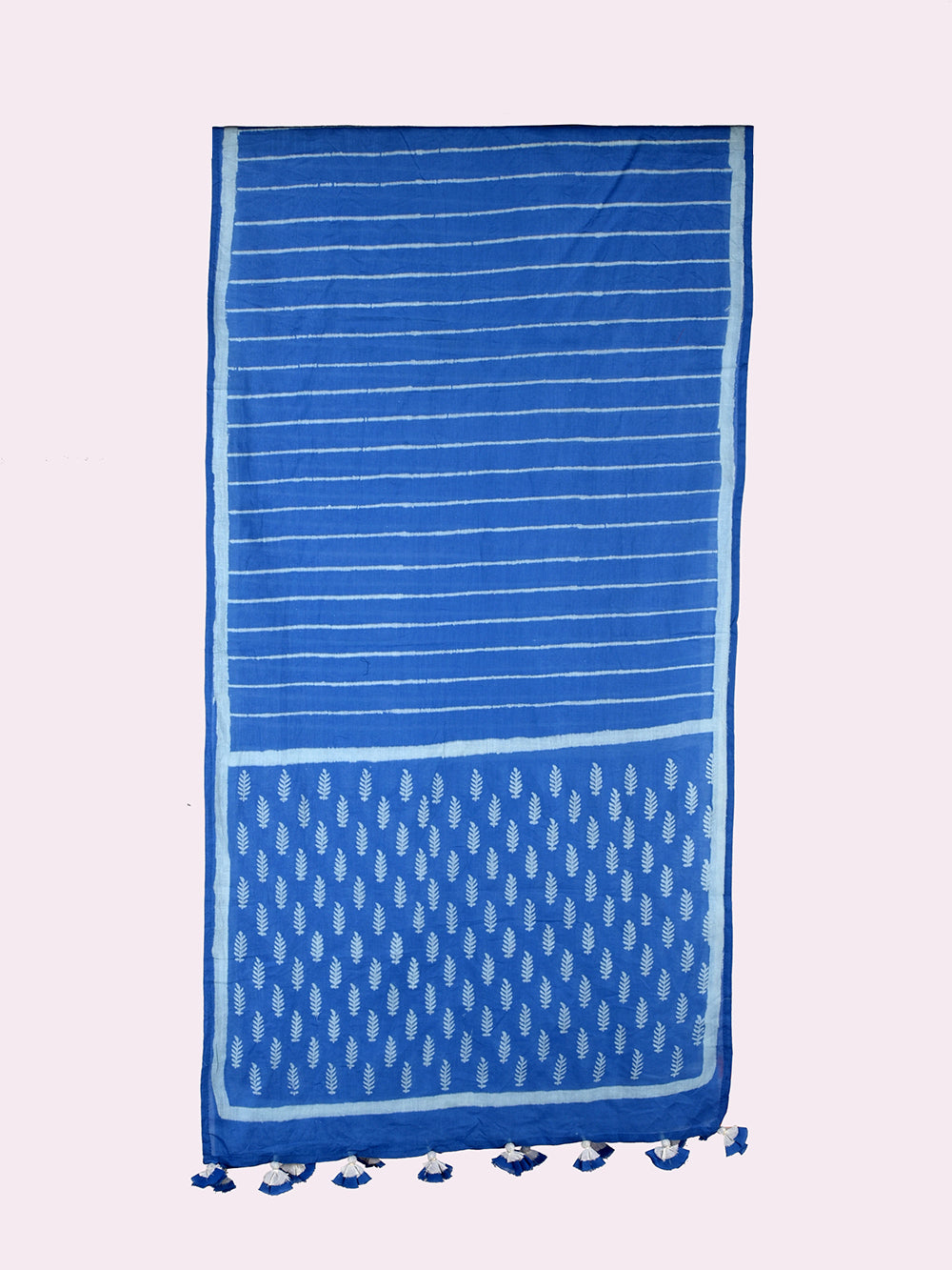 Blue Stripes - Booti Cotton Voile Block Printed Stole