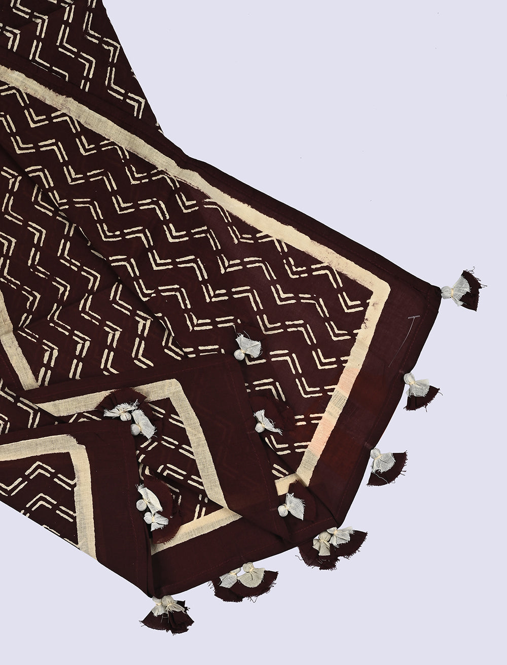 Coffee Brown Ziggy Cotton Voile Block Printed Stole