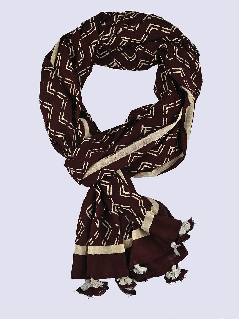 Coffee Brown Ziggy Cotton Voile Block Printed Stole