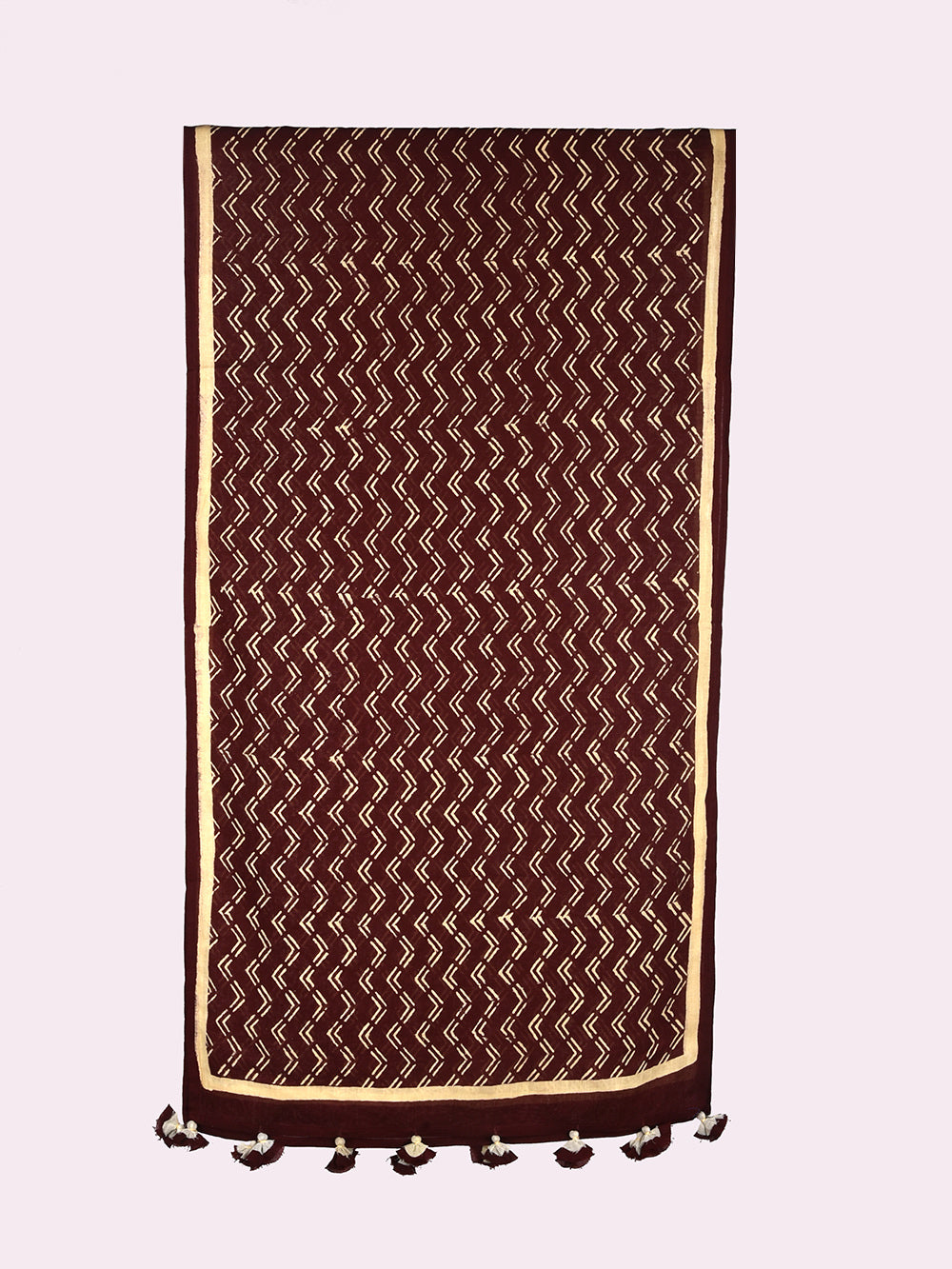 Coffee Brown Ziggy Cotton Voile Block Printed Stole