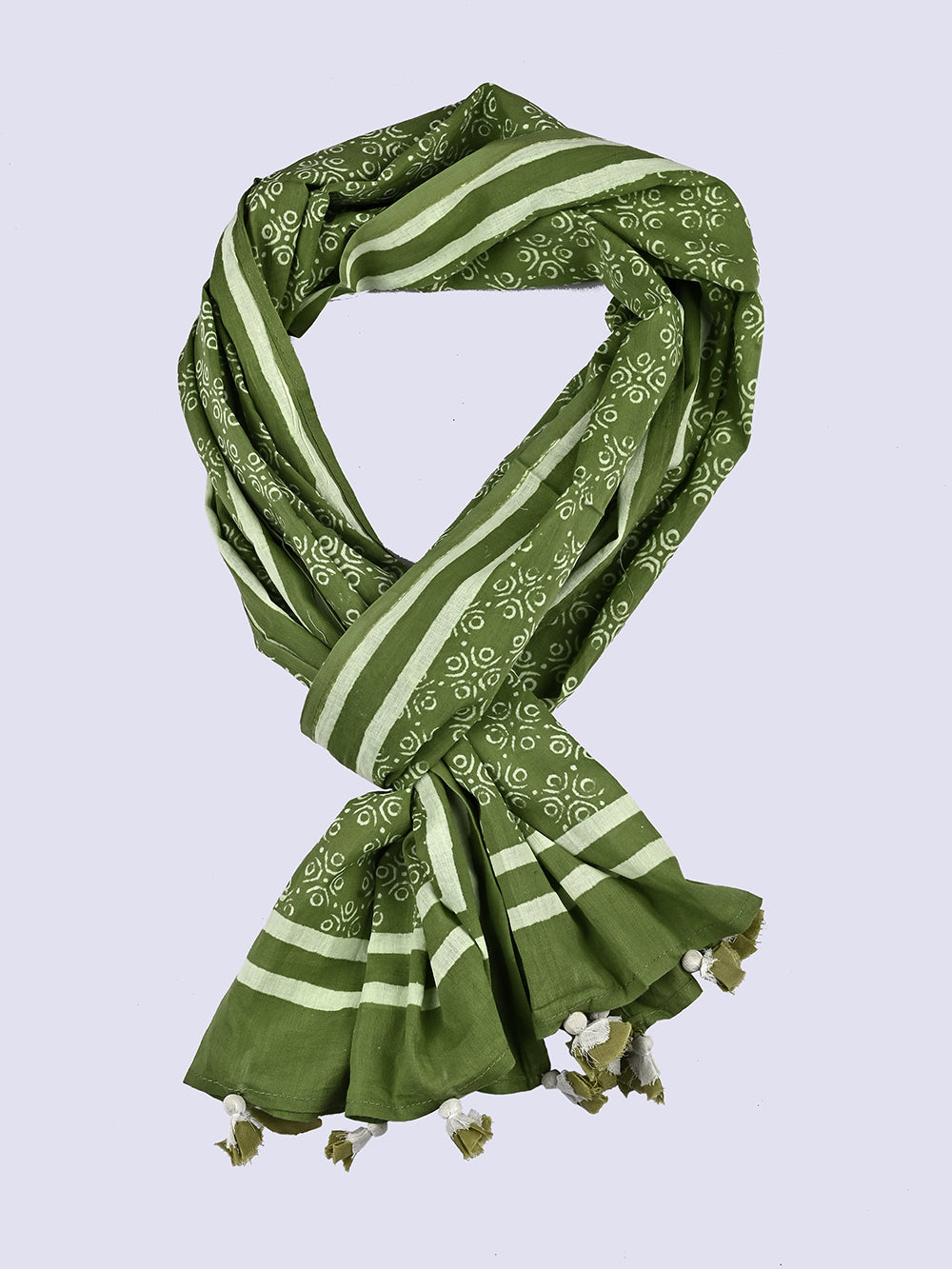 Green Aztec Cotton Voile Block Printed Stole