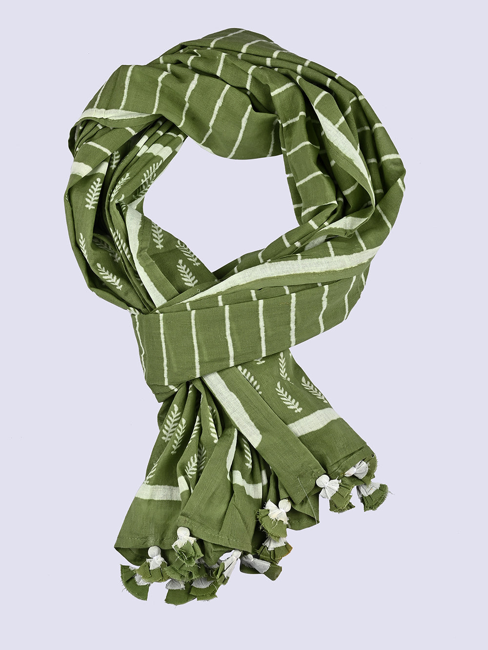 Green Stripe - Booti Cotton Voile Block Printed Stole