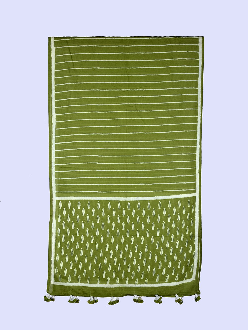 Green Stripe - Booti Cotton Voile Block Printed Stole