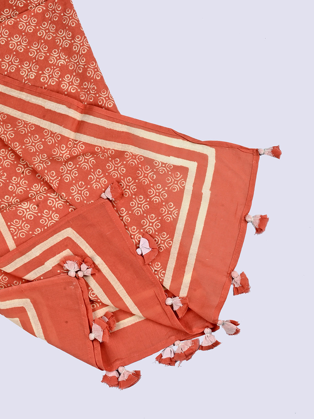 Coral Aztec Cotton Voile Block Printed Stole