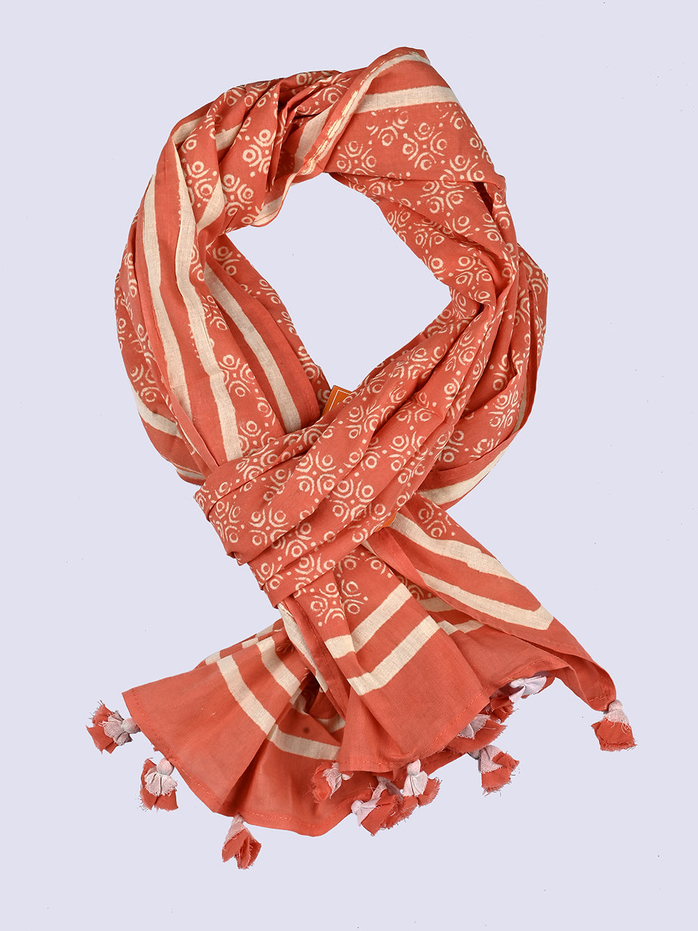 Coral Aztec Cotton Voile Block Printed Stole