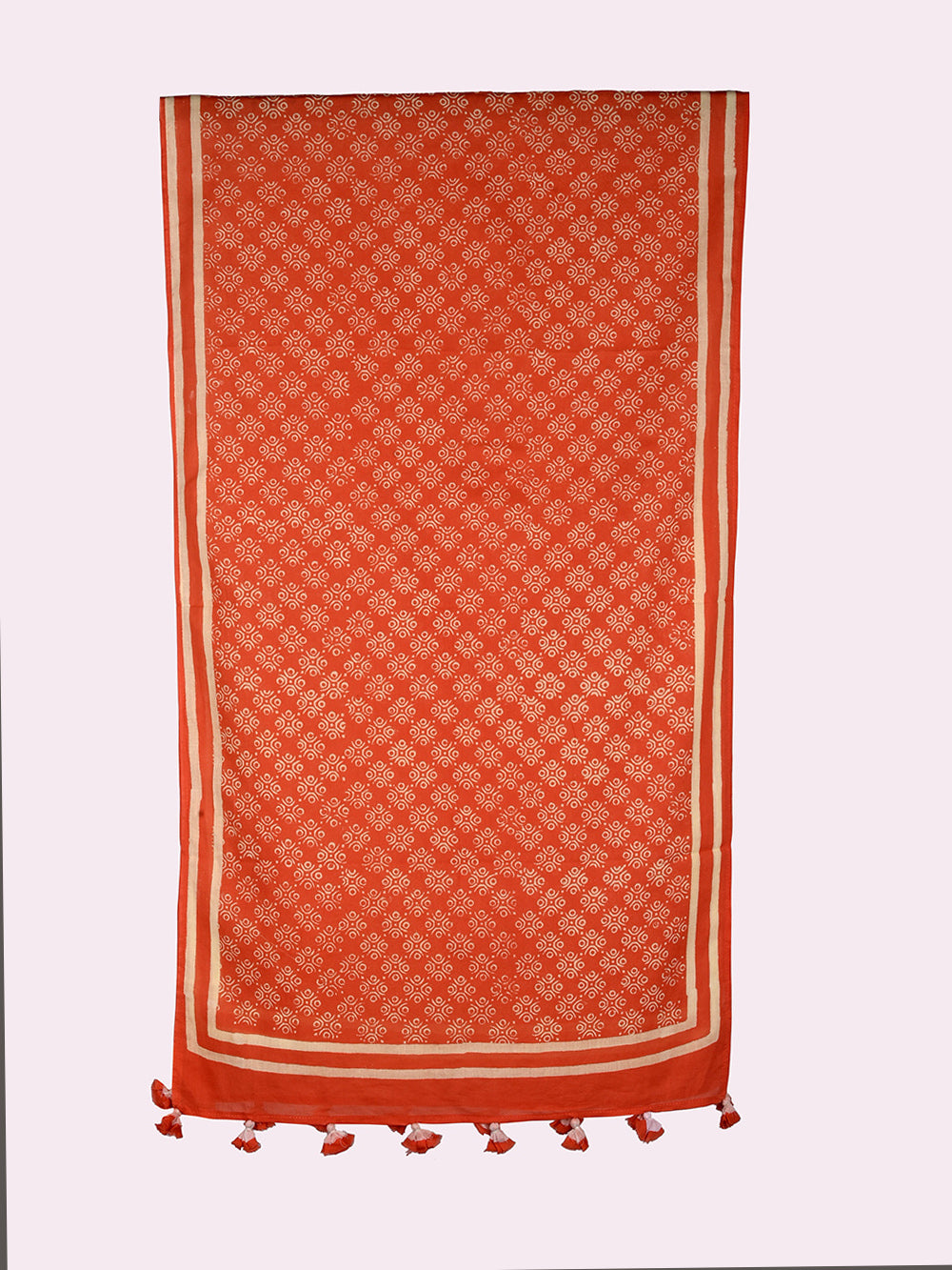 Coral Aztec Cotton Voile Block Printed Stole