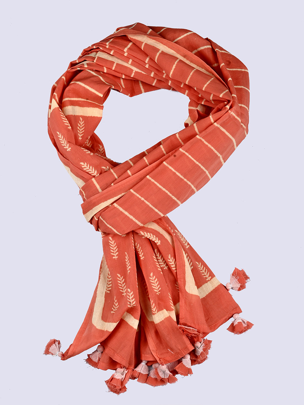 Coral Stripe-Booti Cotton Voile Block Printed Stole