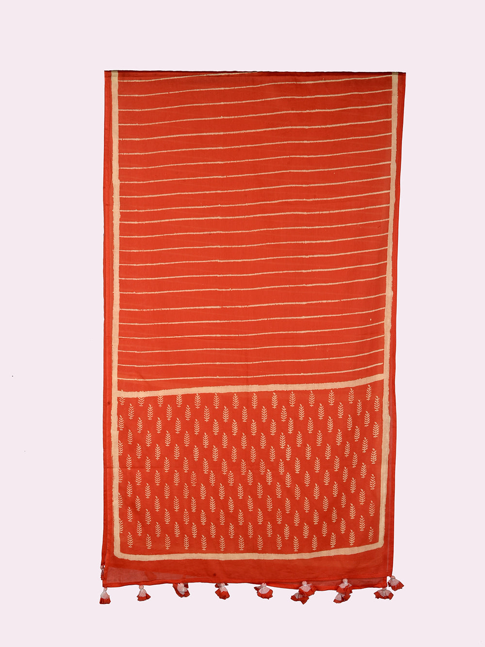 Coral Stripe-Booti Cotton Voile Block Printed Stole