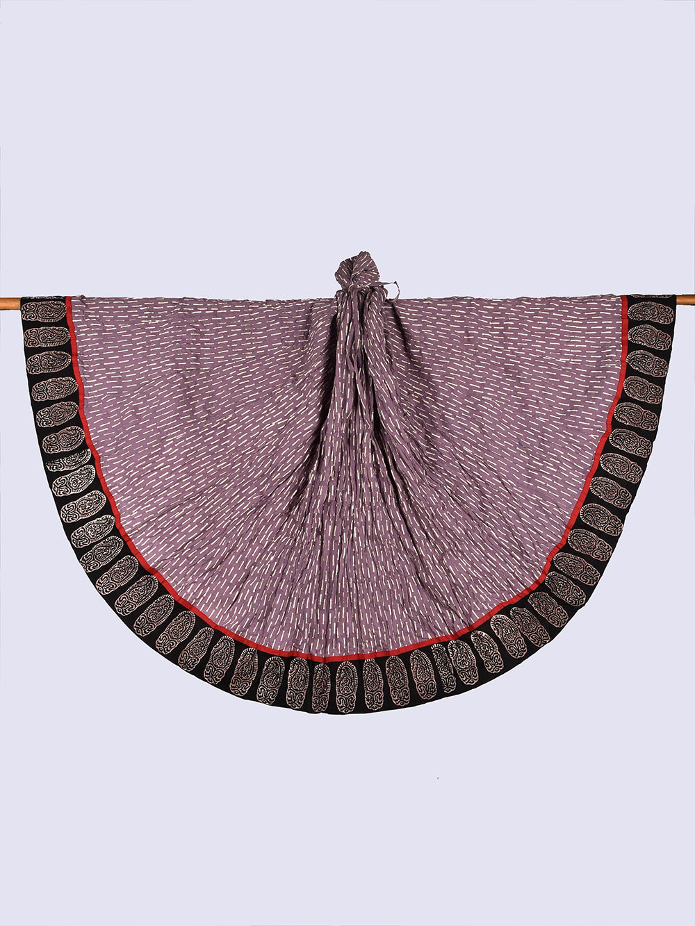 Dusty Lavender Hand Block Printed Crinkled Cotton 28 Kali Kalidaar Skirt