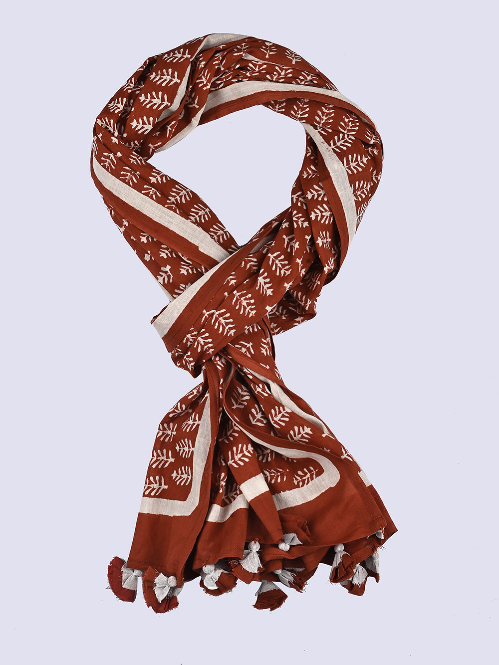 Red Booti Cotton Voile Block Printed Stole