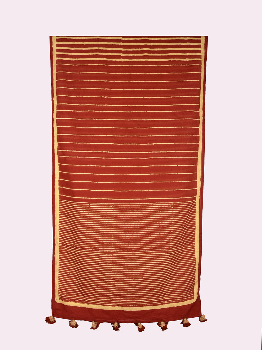 Red Stripes Cotton Voile Block Printed Stole