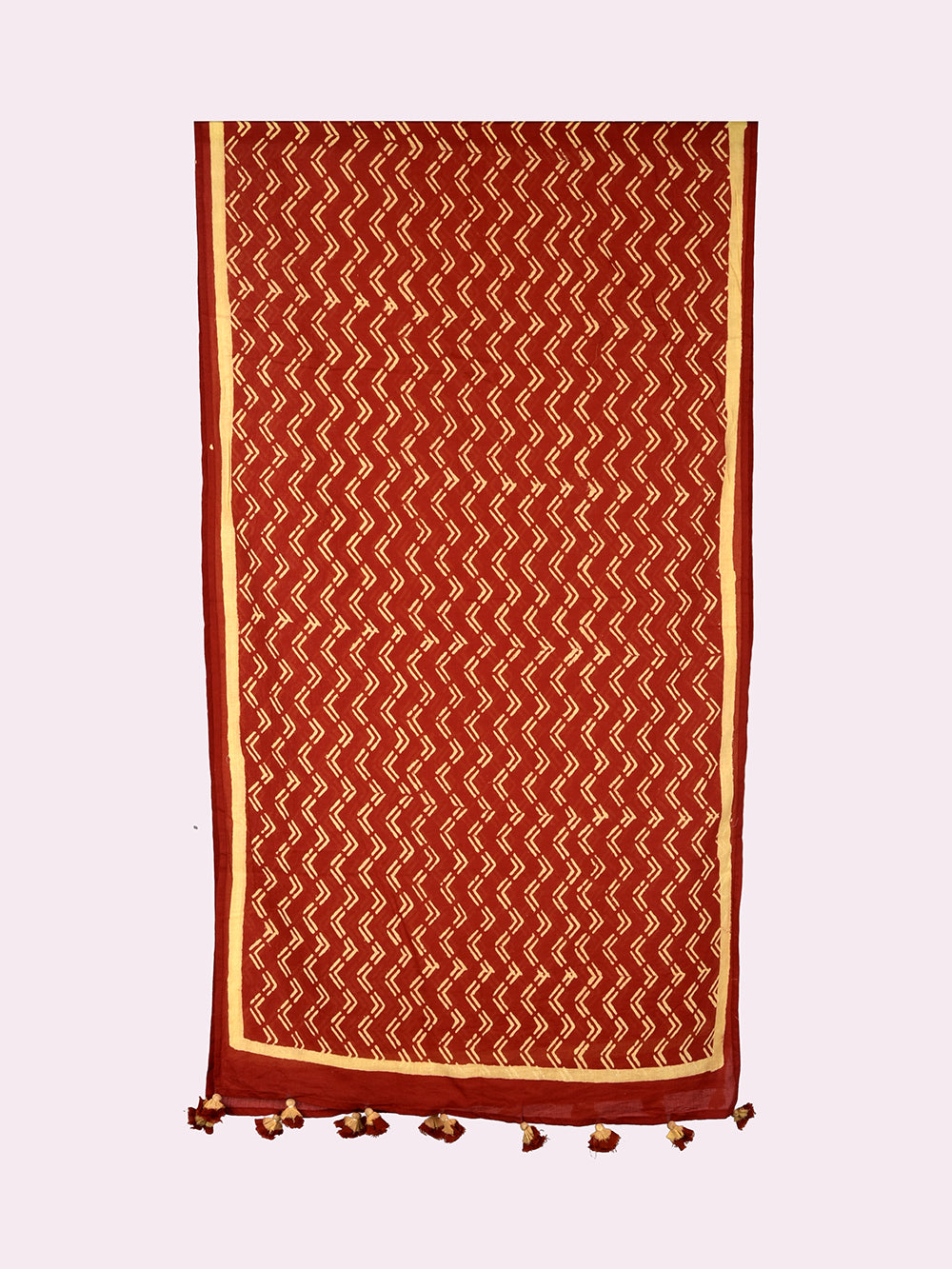 Red Ziggy Cotton Voile Block Printed Stole