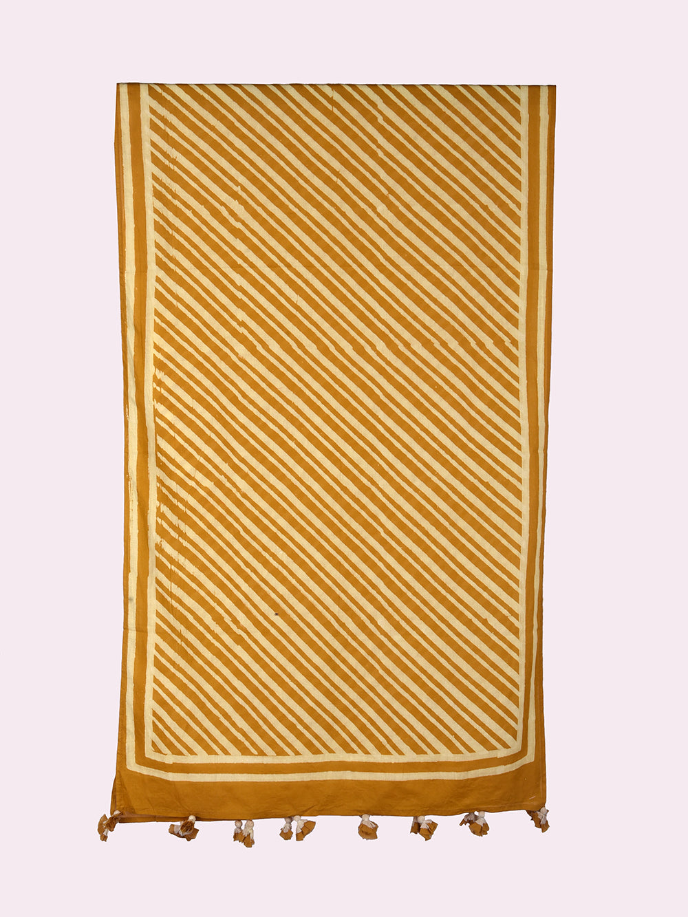 Ochre Yellow Lehariya Cotton Voile Block Printed Stole