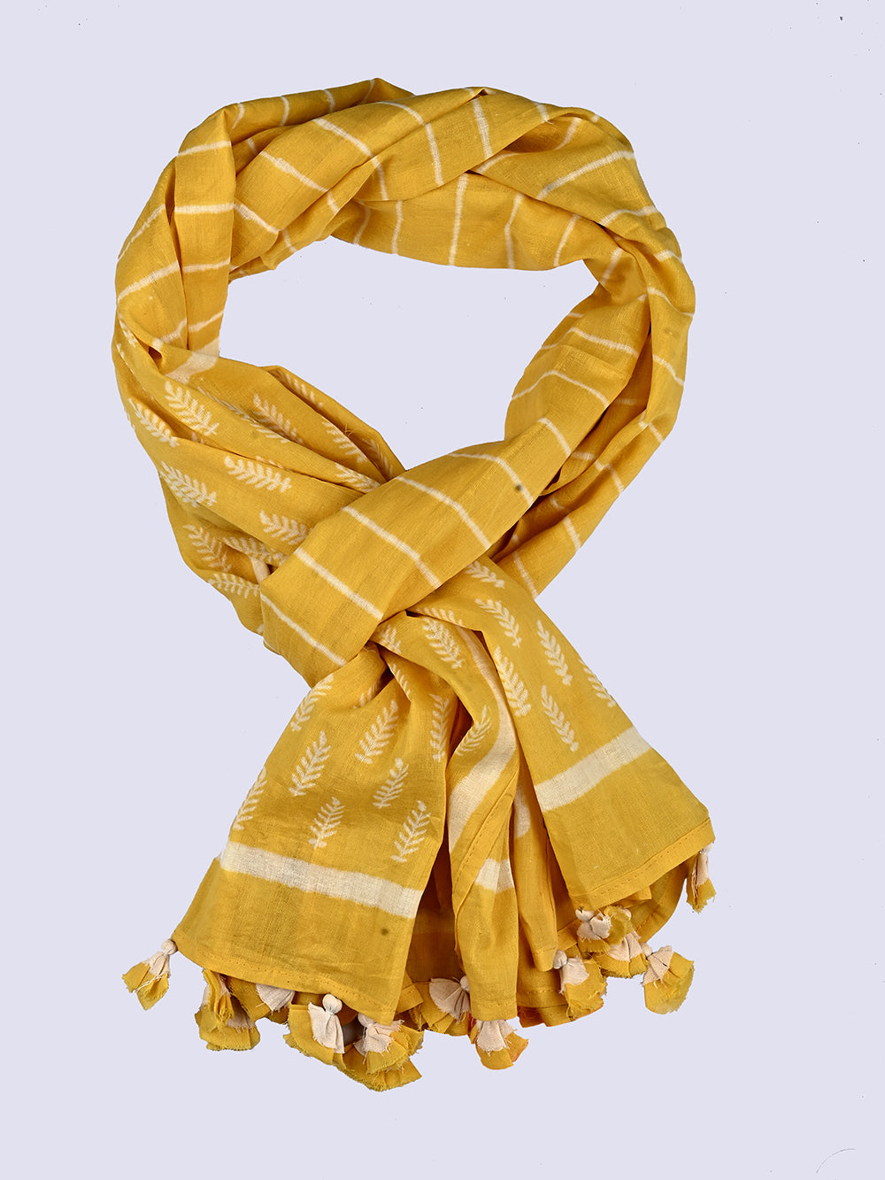 Sunshine Stripes-Booti Cotton Voile Block Printed Stole