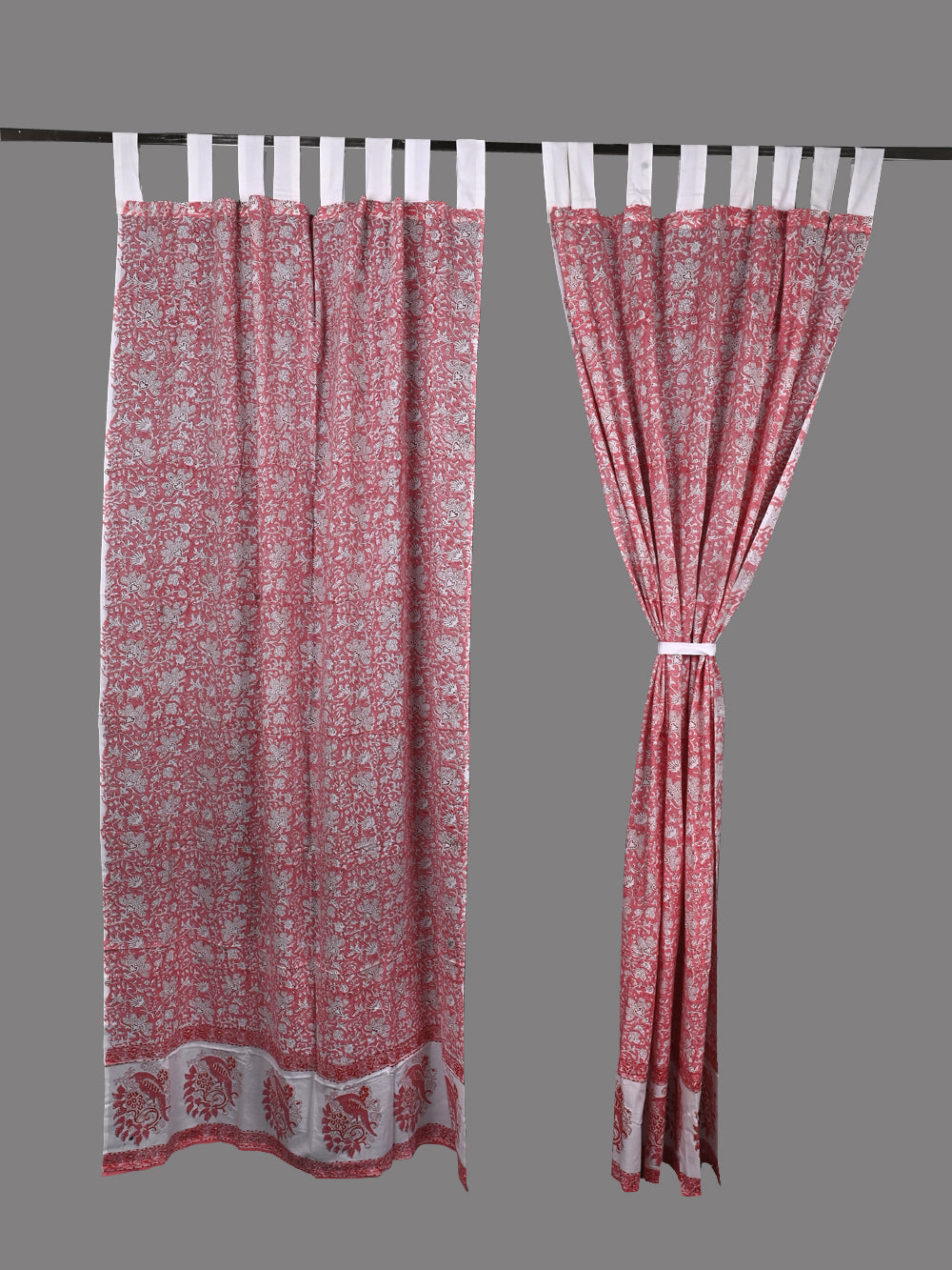 Hand Block Printed Gulabi Chintz Cotton Curtain Set