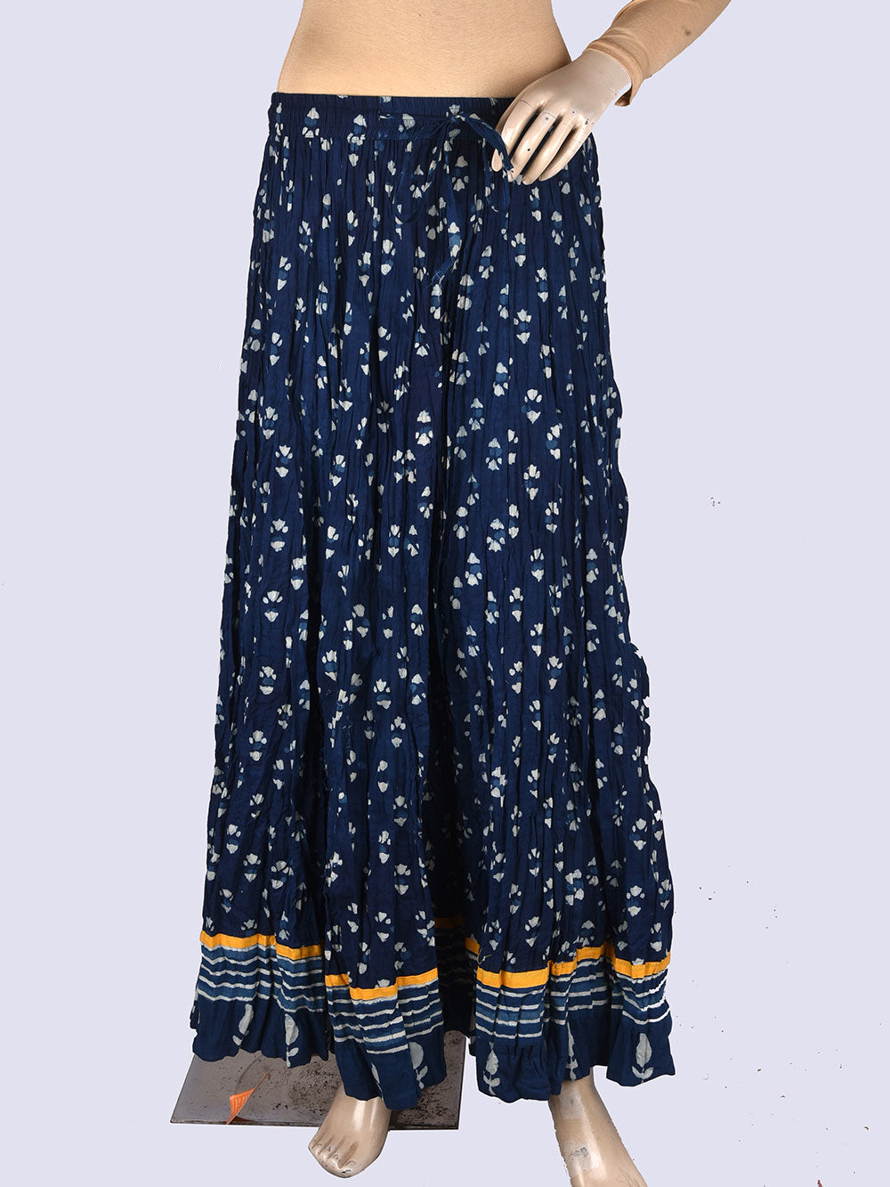 Daboo Indigo Abstract Hand Block Printed Crinkled Cotton 28 Kali Kalidaar Skirt