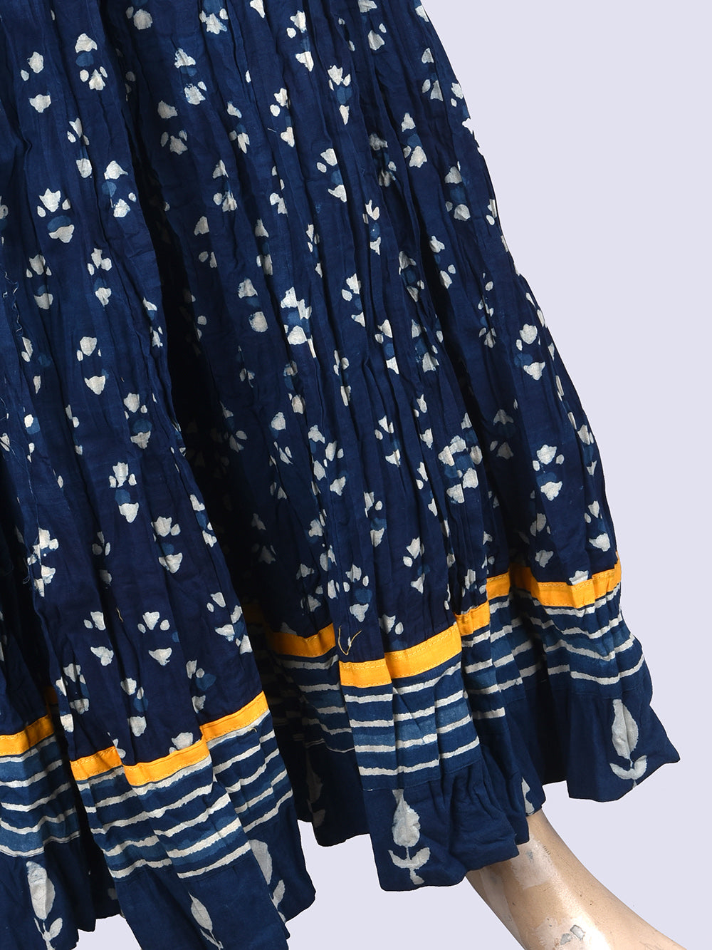 Daboo Indigo Abstract Hand Block Printed Crinkled Cotton 28 Kali Kalidaar Skirt