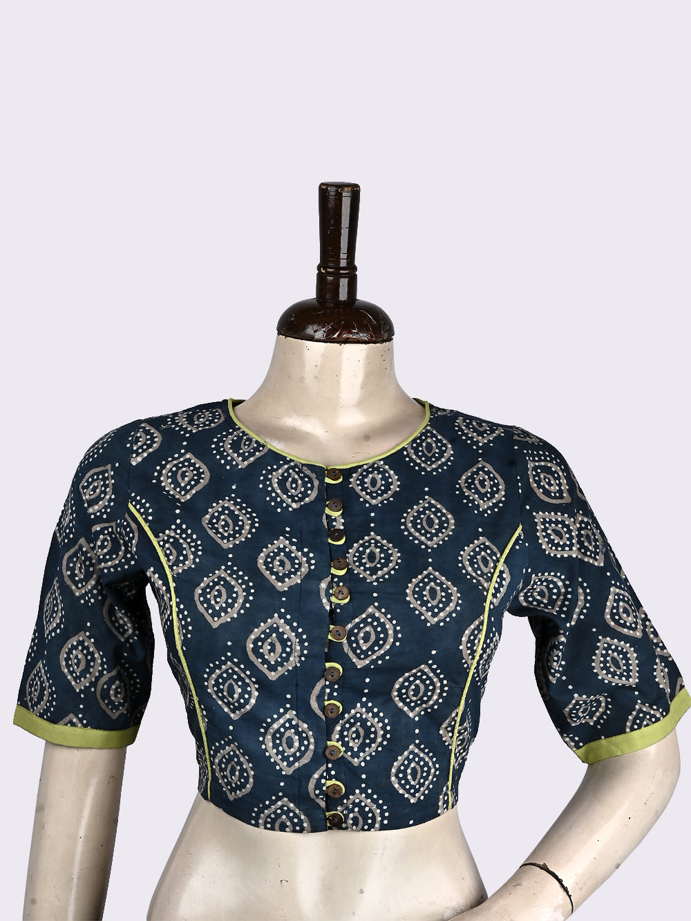 Indigo Teesri Aankh Princess line Hand Block Printed Cotton Blouse