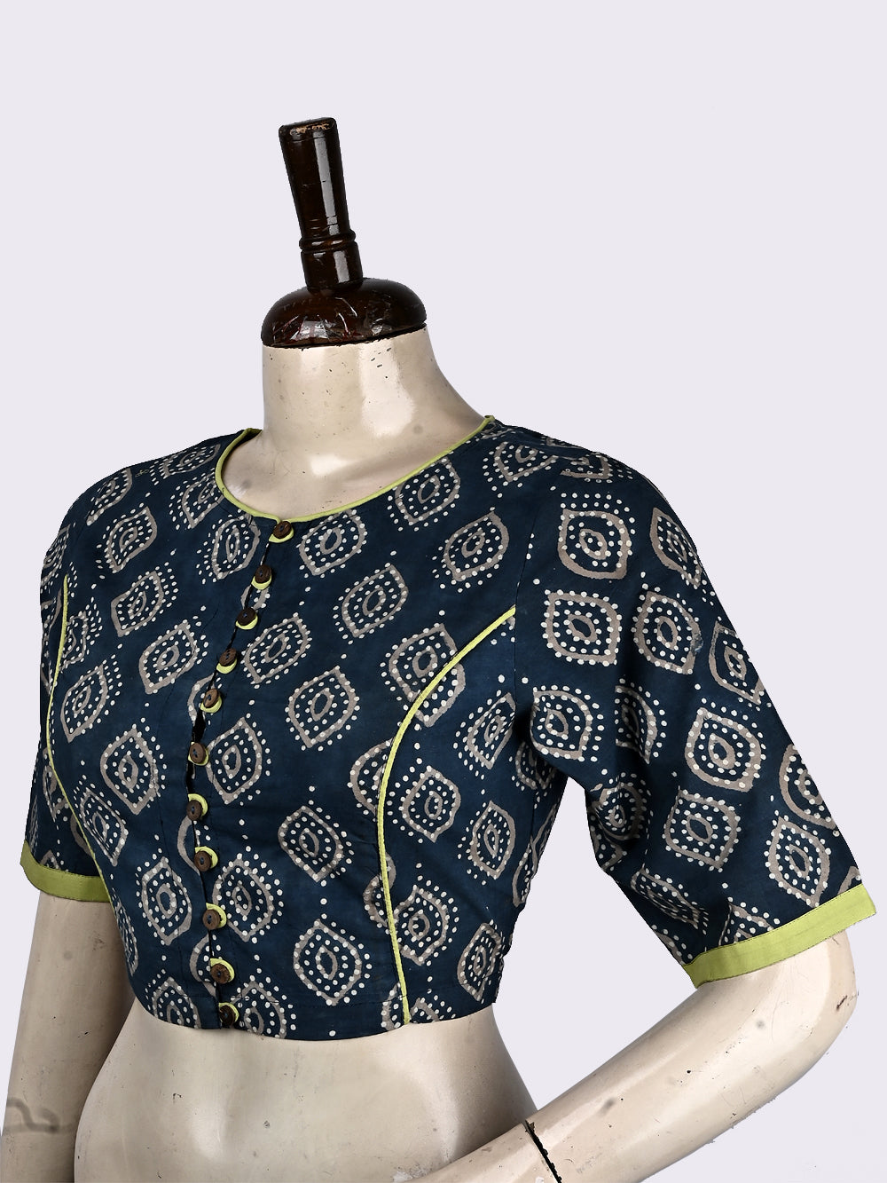 Indigo Teesri Aankh Princess line Hand Block Printed Cotton Blouse