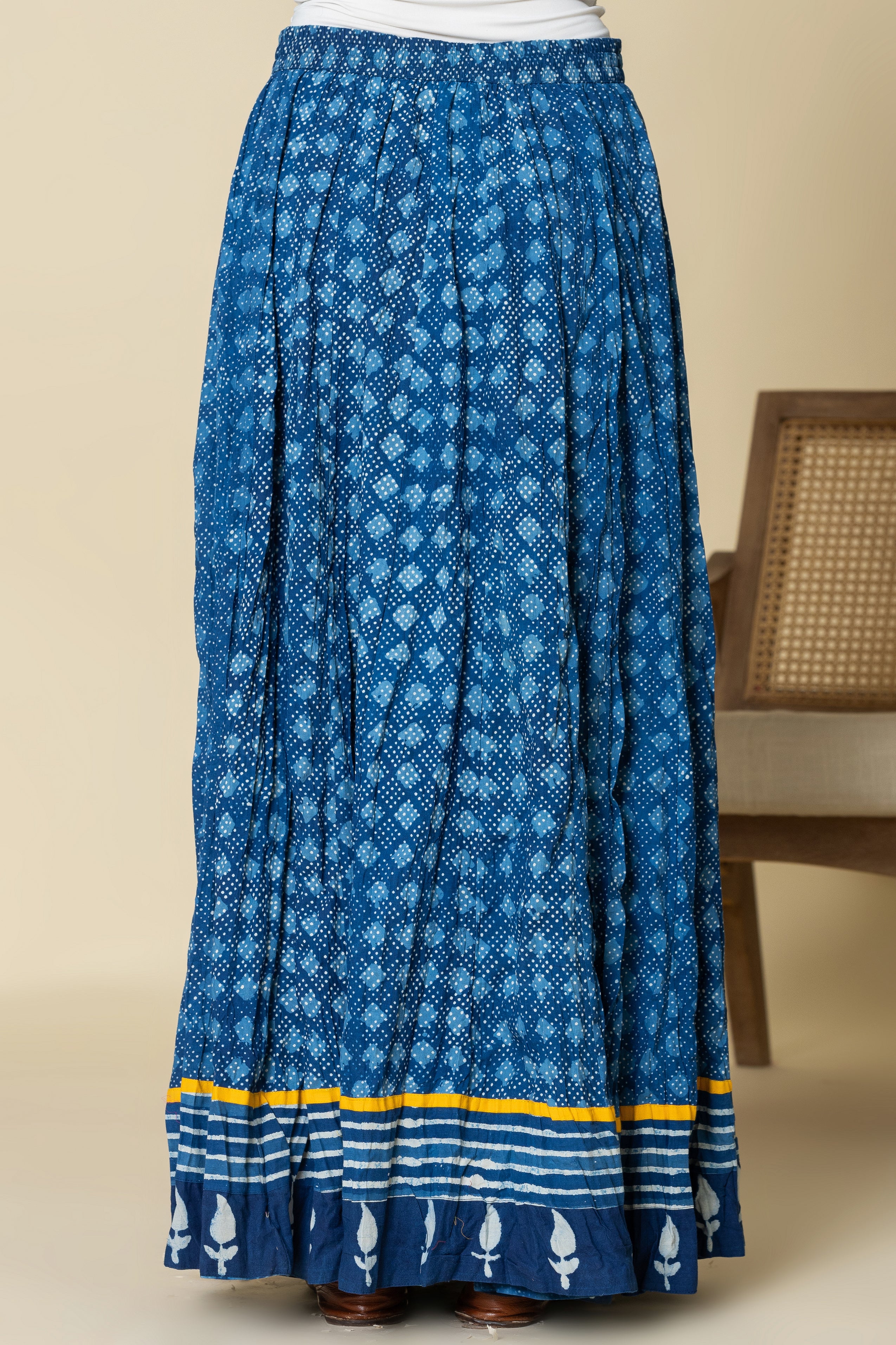 Daboo Indigo Bindu Crinkled Cotton 28 Kali Kalidaar Skirt