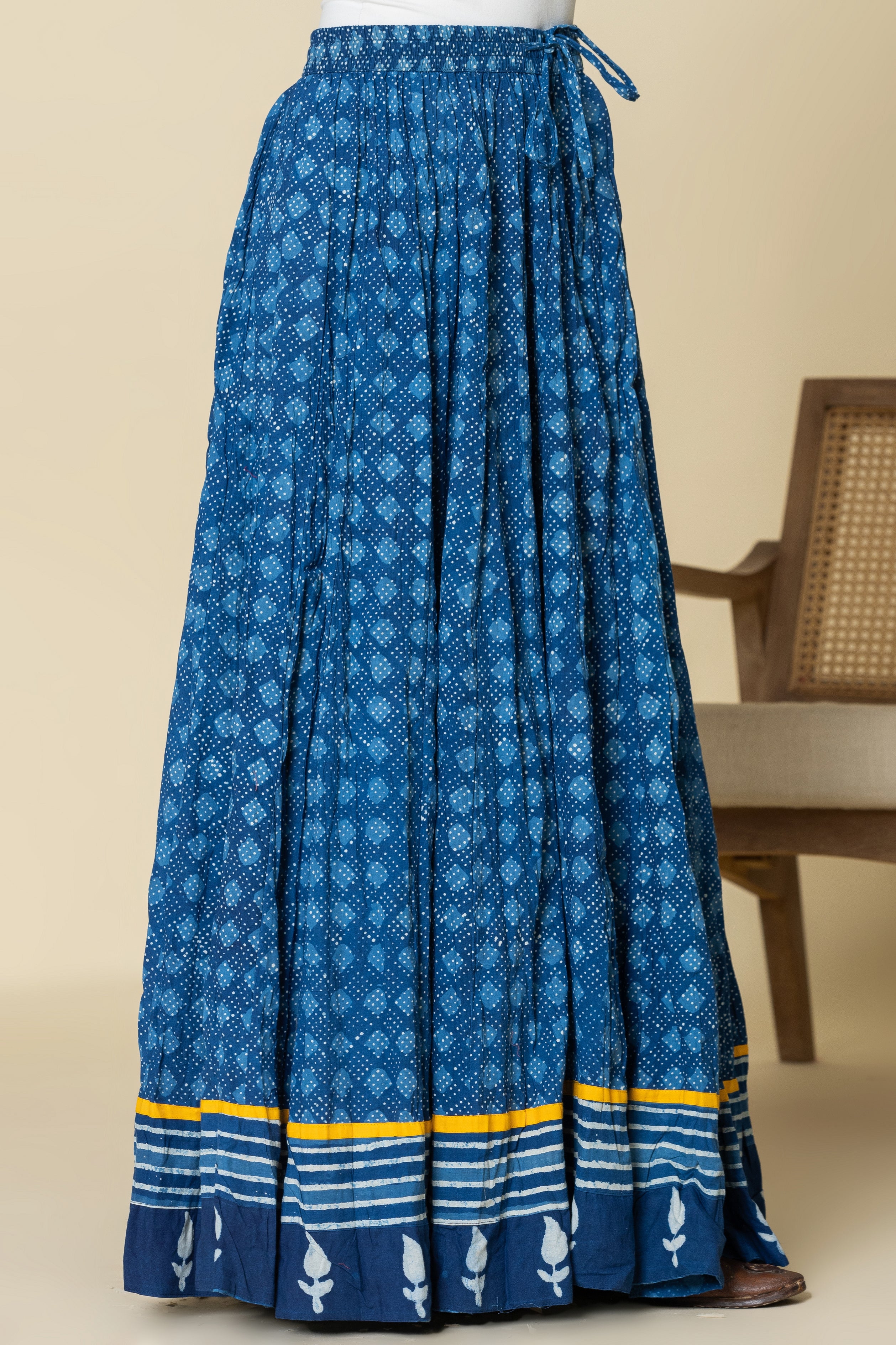 Daboo Indigo Bindu Crinkled Cotton 28 Kali Kalidaar Skirt