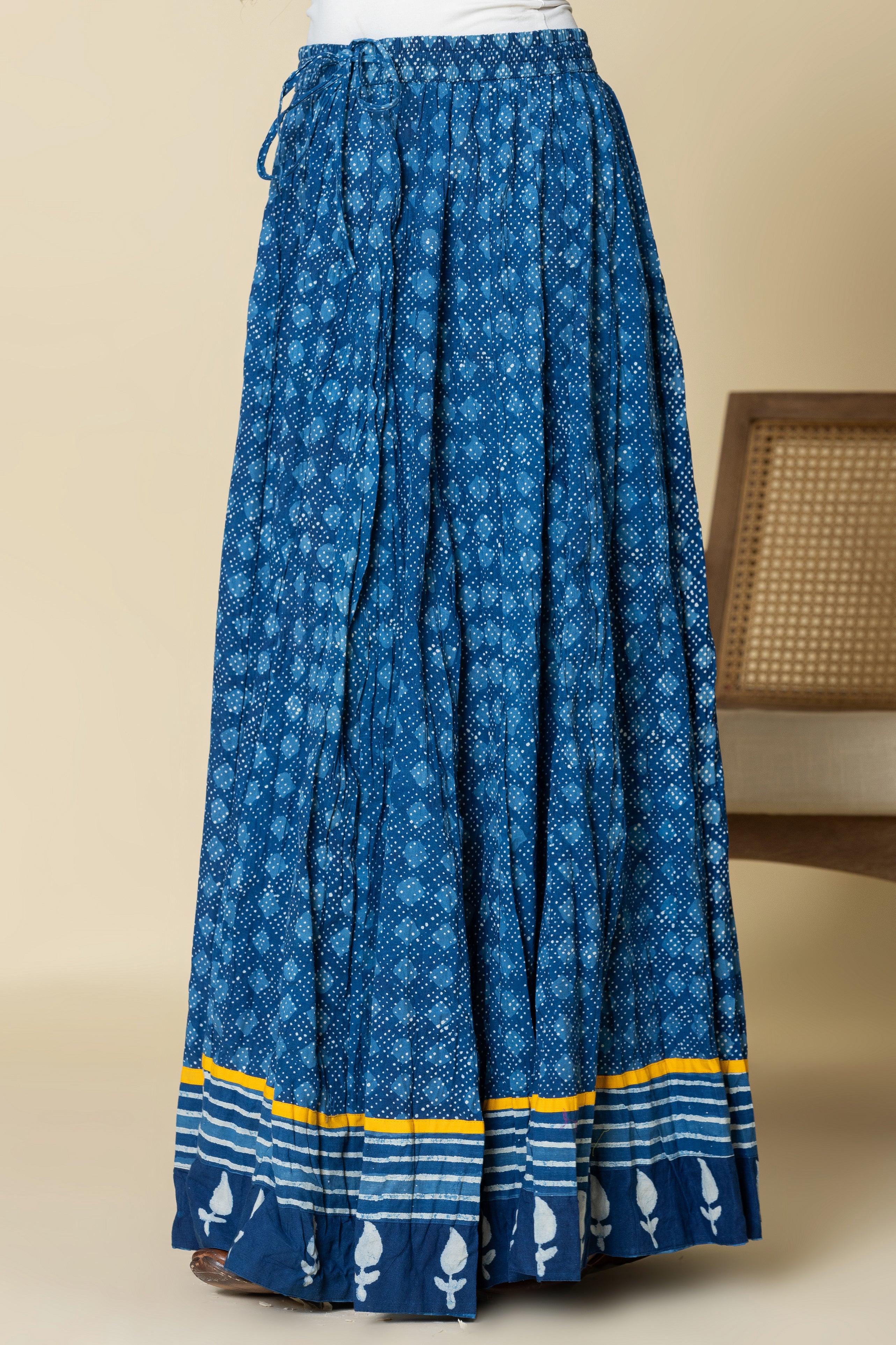 Daboo Indigo Bindu Crinkled Cotton 28 Kali Kalidaar Skirt