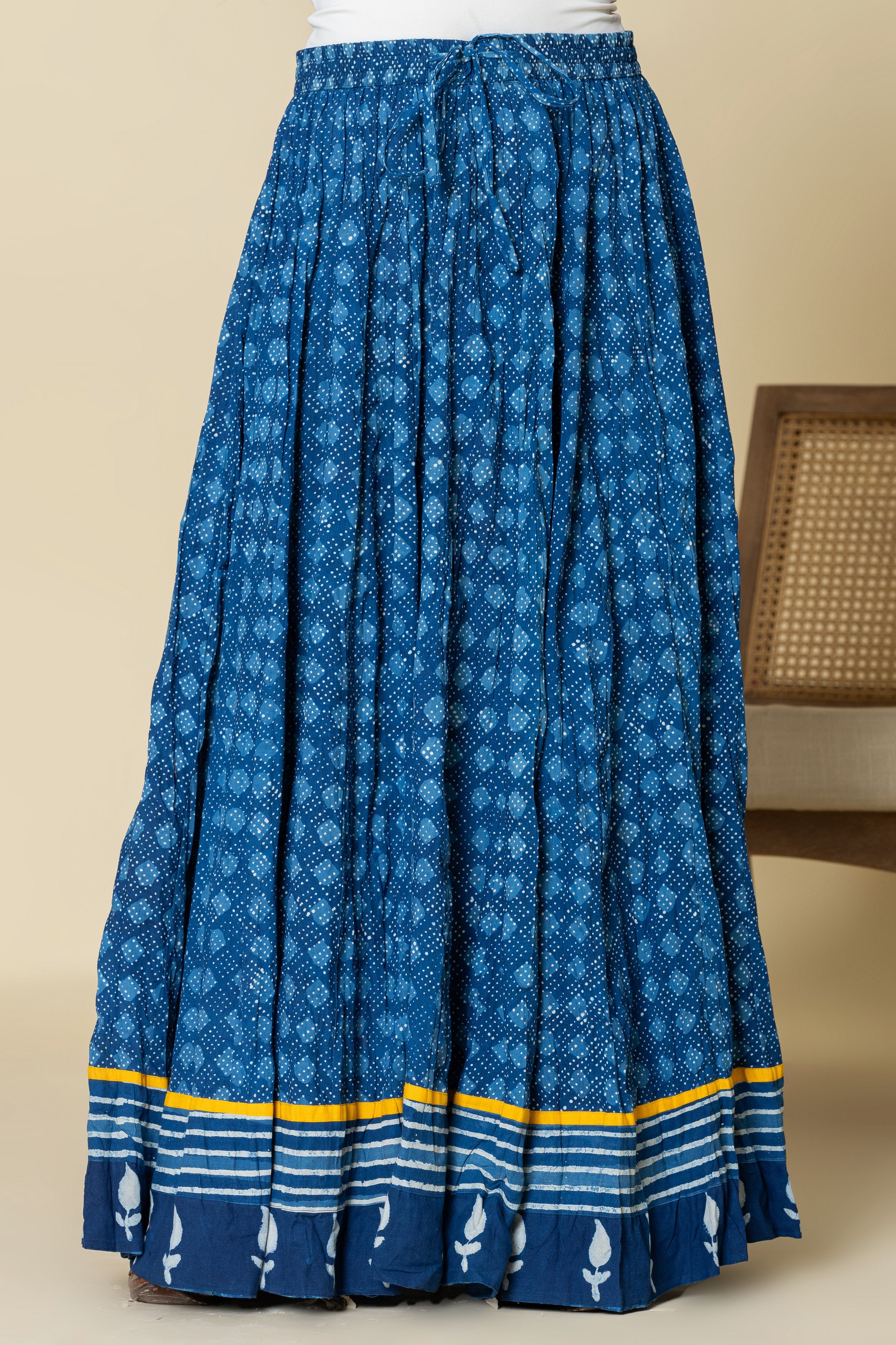 Daboo Indigo Bindu Crinkled Cotton 28 Kali Kalidaar Skirt