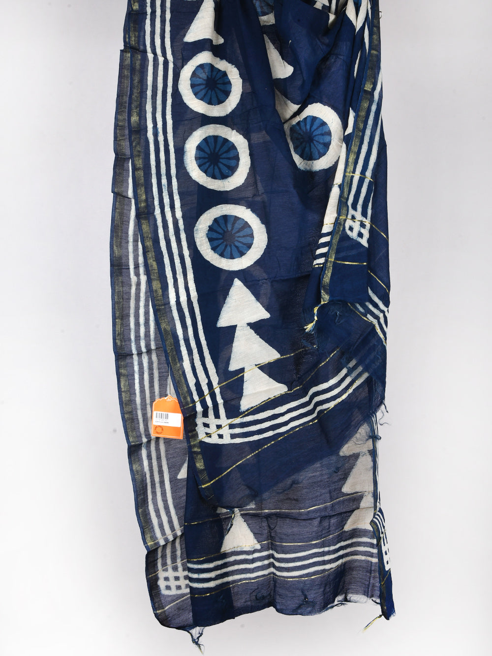 Indigo Aakaar Hand Block Printed Silk Cotton Chanderi Dupatta