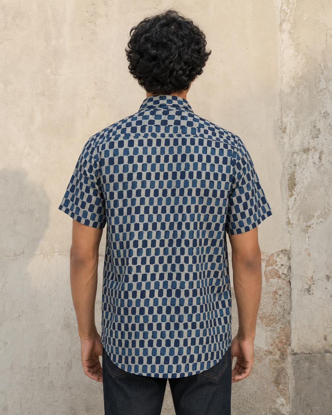 Indigo Checks Cotton Mens Half Sleeve Shirts