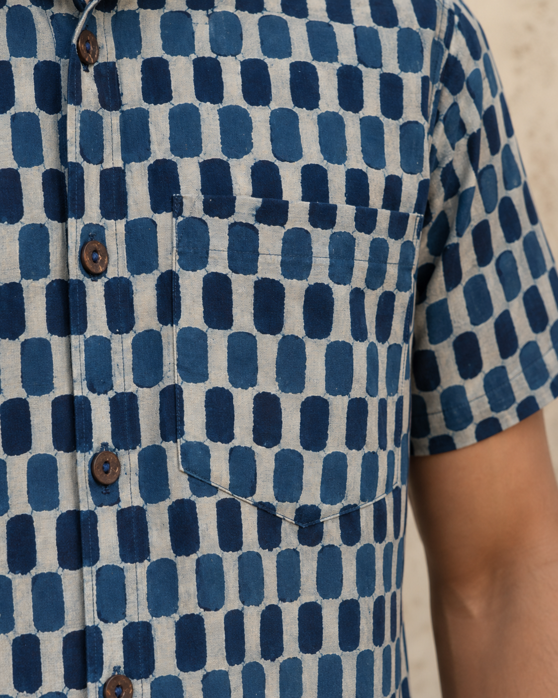 Indigo Checks Cotton Mens Half Sleeve Shirts
