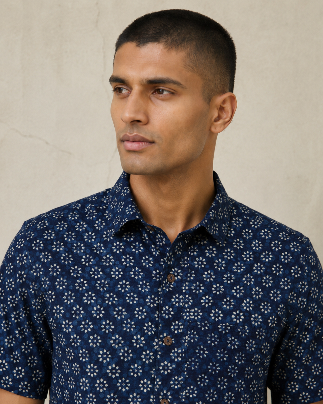 Indigo Flower Cotton Mens Half Sleeve Shirts